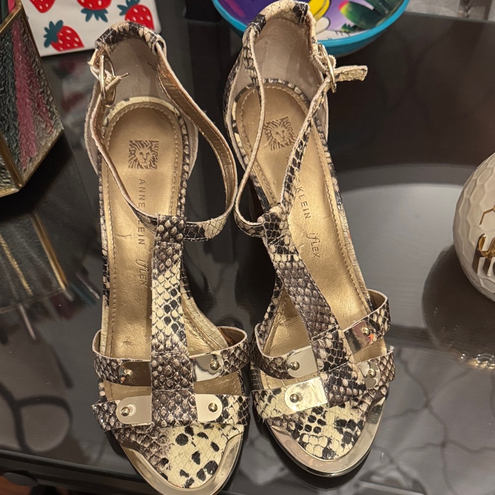 Anne Klein Snake Print Sandals - Cream‎ and Brown - Picture 3 of 8